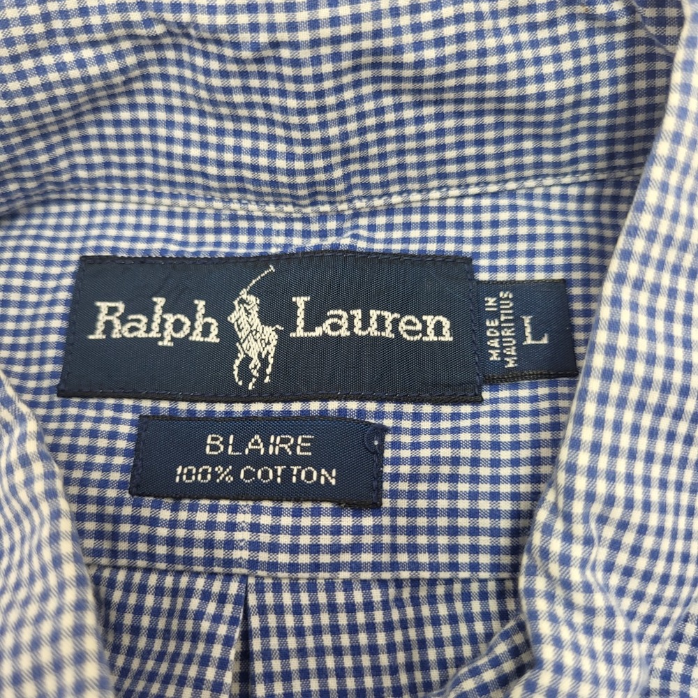 Ralph Lauren Dress Shirt Men's L Blue Pin Check Button Up Long Sleeve Formal